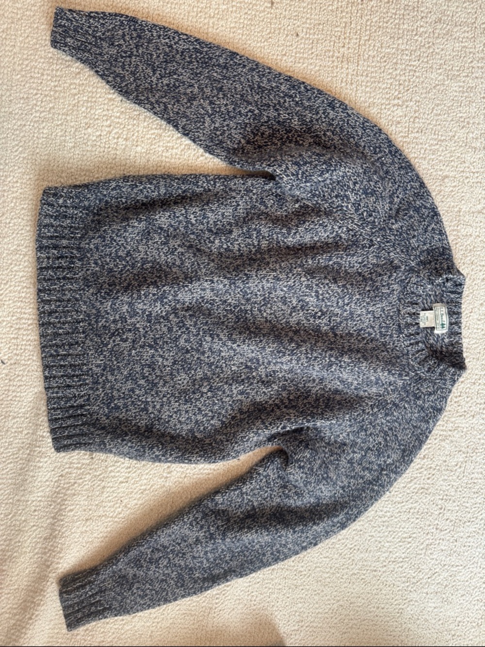 L.L. Bean Navy and White Marled Wool Crewneck Sweater
